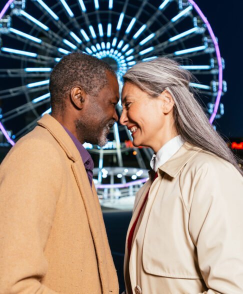 Storytelling image of a multiethnic senior couple in love